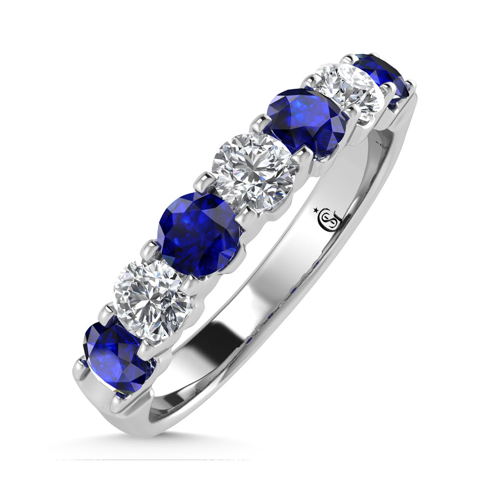 14K White Gold Machine Set Alternate Blue sapphire and Diamond 7/8 Ct.Tw. Band