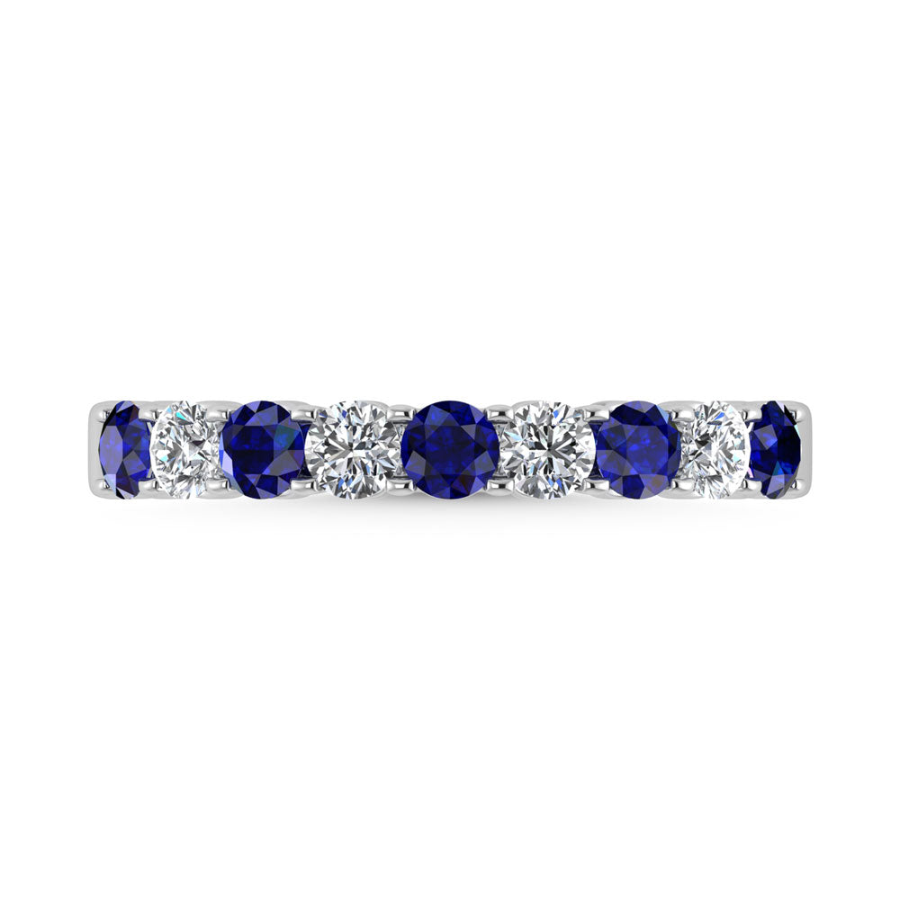 14K White Gold Machine Set Alternate Blue Sapphire and Diamond 7/8 Ct.Tw. Band