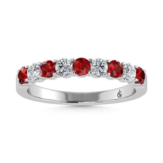 14K White Gold Machine Set Alternate Ruby and Diamond 7/8 Ct.Tw. Band