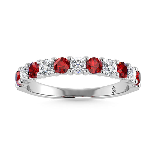 14K White Gold Machine Set Alternate Ruby and Diamond 5/8 Ct.Tw. Band