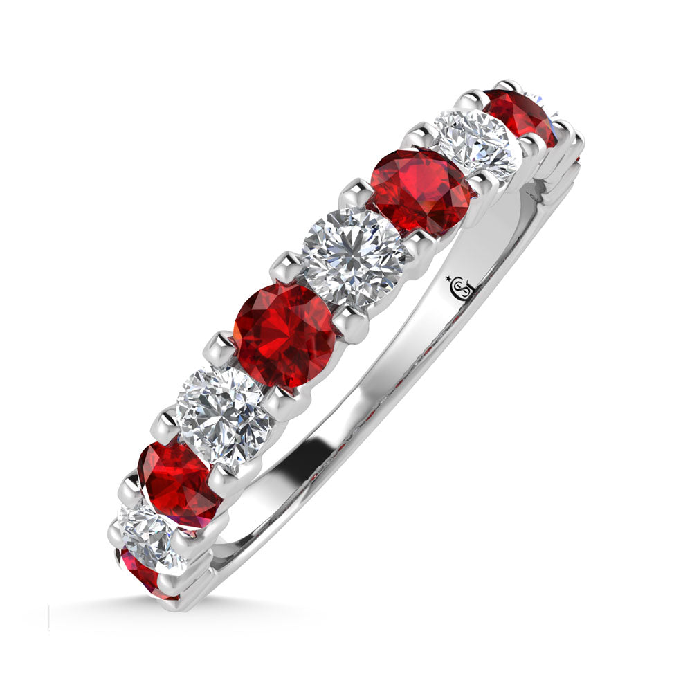 14K White Gold Machine Set Alternate Ruby and Diamond 5/8 Ct.Tw. Band