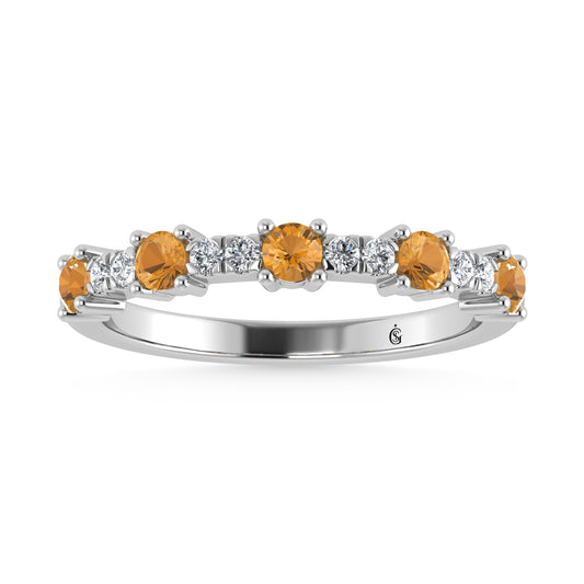 14K White Gold Diamond 1/2 Ct. Tw. Alternate Diamond and Citrine Stackable Band