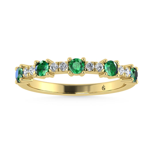 14K Yellow Gold Diamond 1/2 Ct. Tw. Alternate Diamond and Emerald Stackable Band