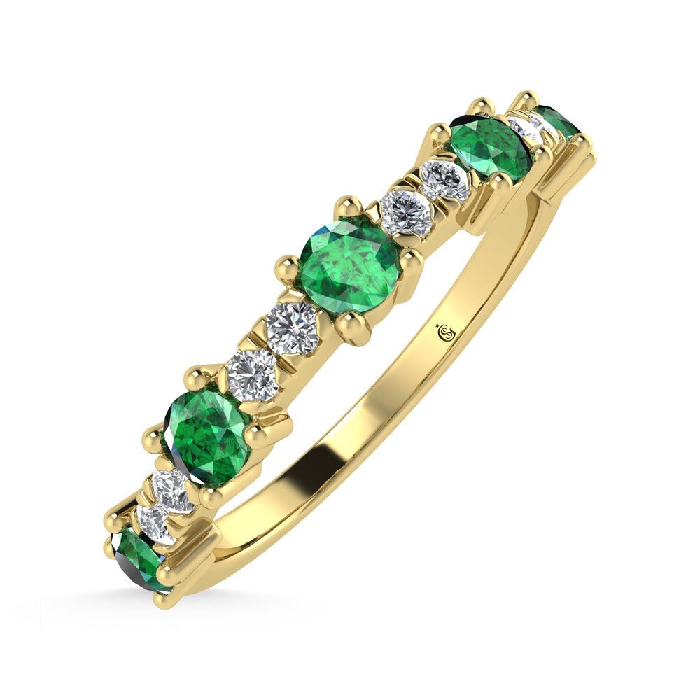 14K Yellow Gold Diamond 1/2 Ct. Tw. Alternate Diamond and Emerald Stackable Band