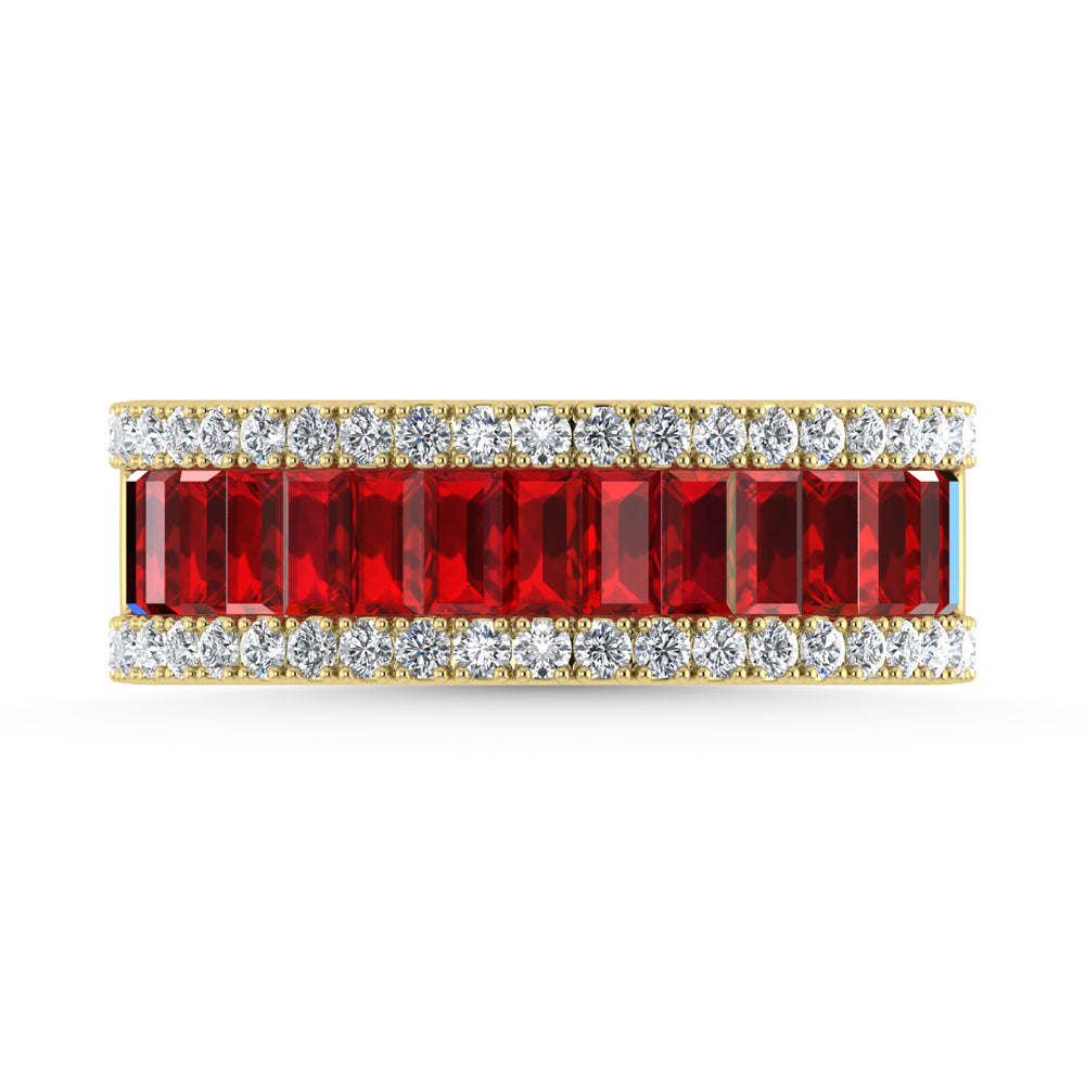 14K Yellow Gold Diamond 2 1/3 Ct. Tw.  Straight Baguette Ruby Band