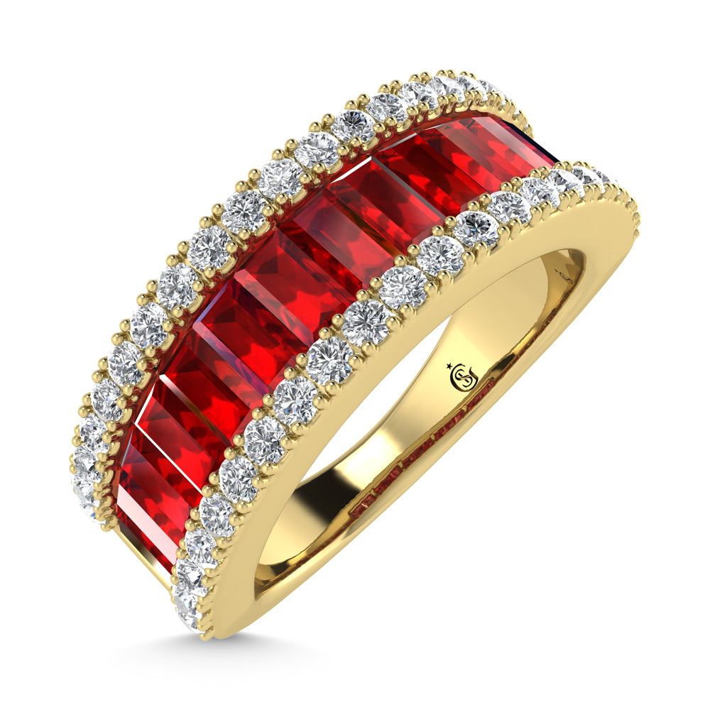 14K Yellow Gold Diamond 2 1/3 Ct. Tw.  Straight Baguette Ruby Band