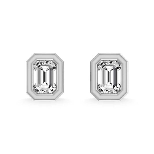 14K White Gold Diamond 1/5 Ct. Tw. Emerald Stud Earrings