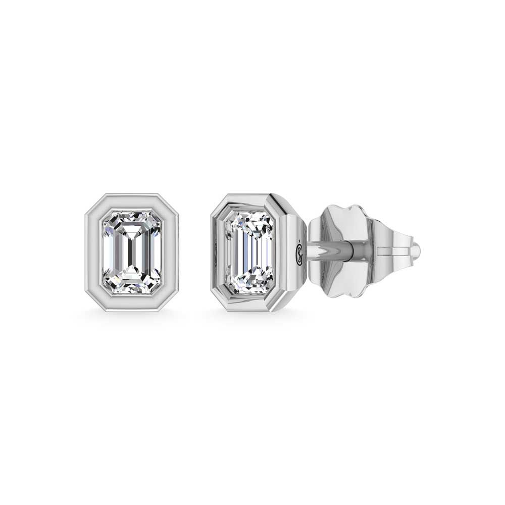 14K White Gold Diamond 3/8 Ct. Tw. Emerald Stud Earrings