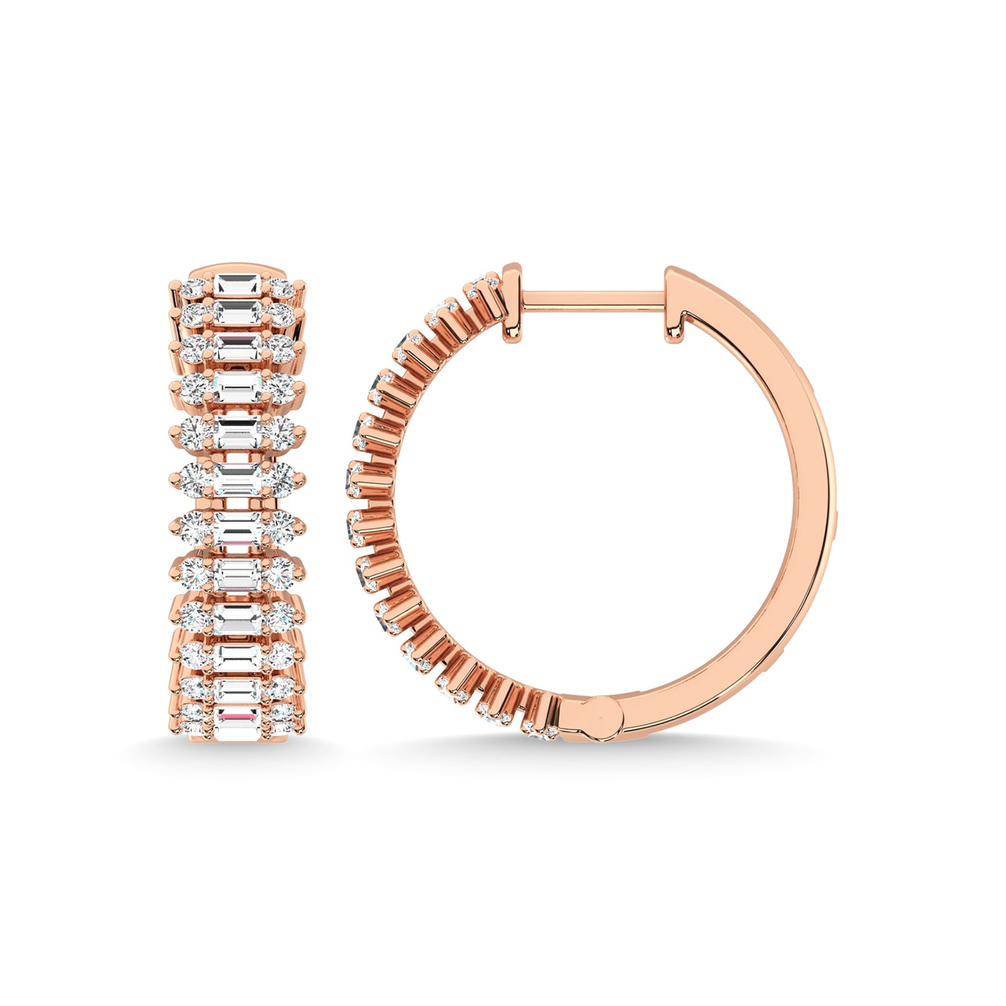 14K Rose Gold Diamond 3/4 Ct.Tw. Hoop Earrings