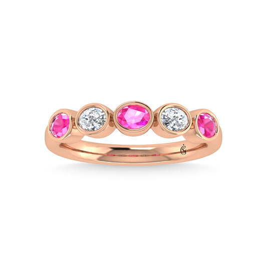 14K Rose Gold Diamond and Pink Sapphire 1 Ct.Tw. Stackable Band