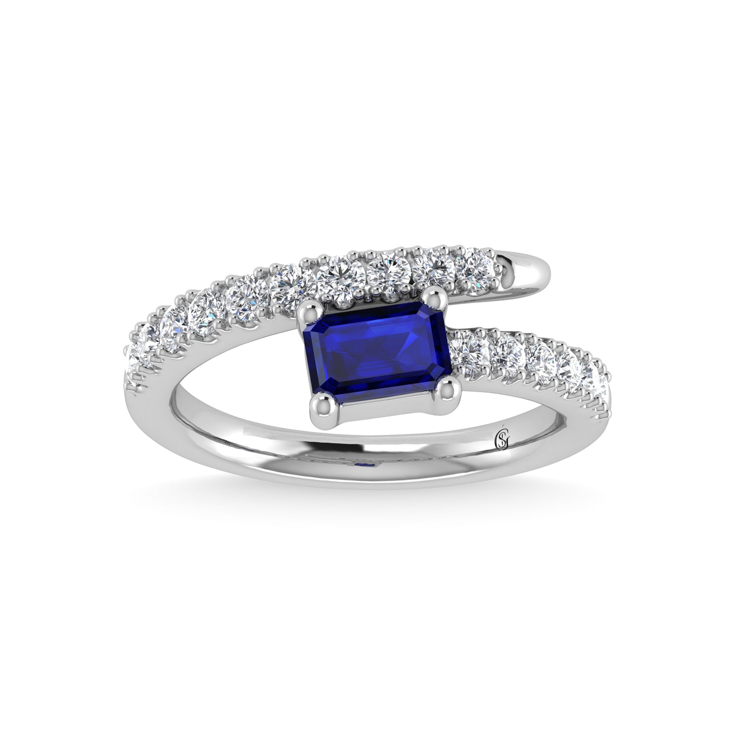 14K White Gold Diamond and Blue Sapphire 1 1/6 Ct.Tw. Stackable Band