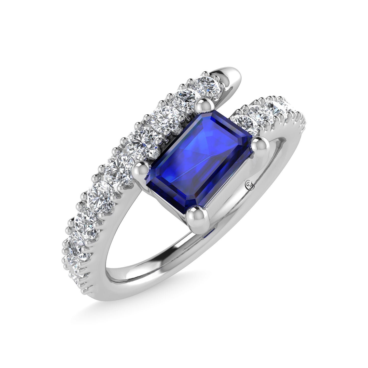 14K White Gold Diamond and Blue Sapphire 1 1/6 Ct.Tw. Stackable Band