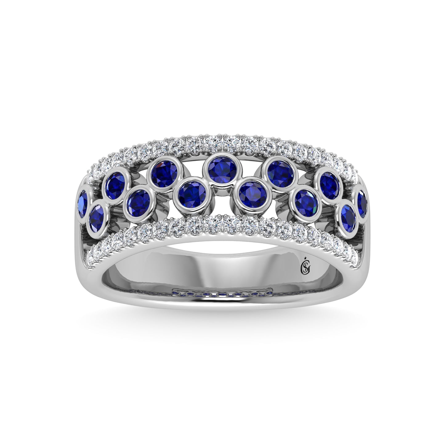 14K White Gold Diamond and Blue Sapphire 3/4 Ct.Tw. Fashion Ring