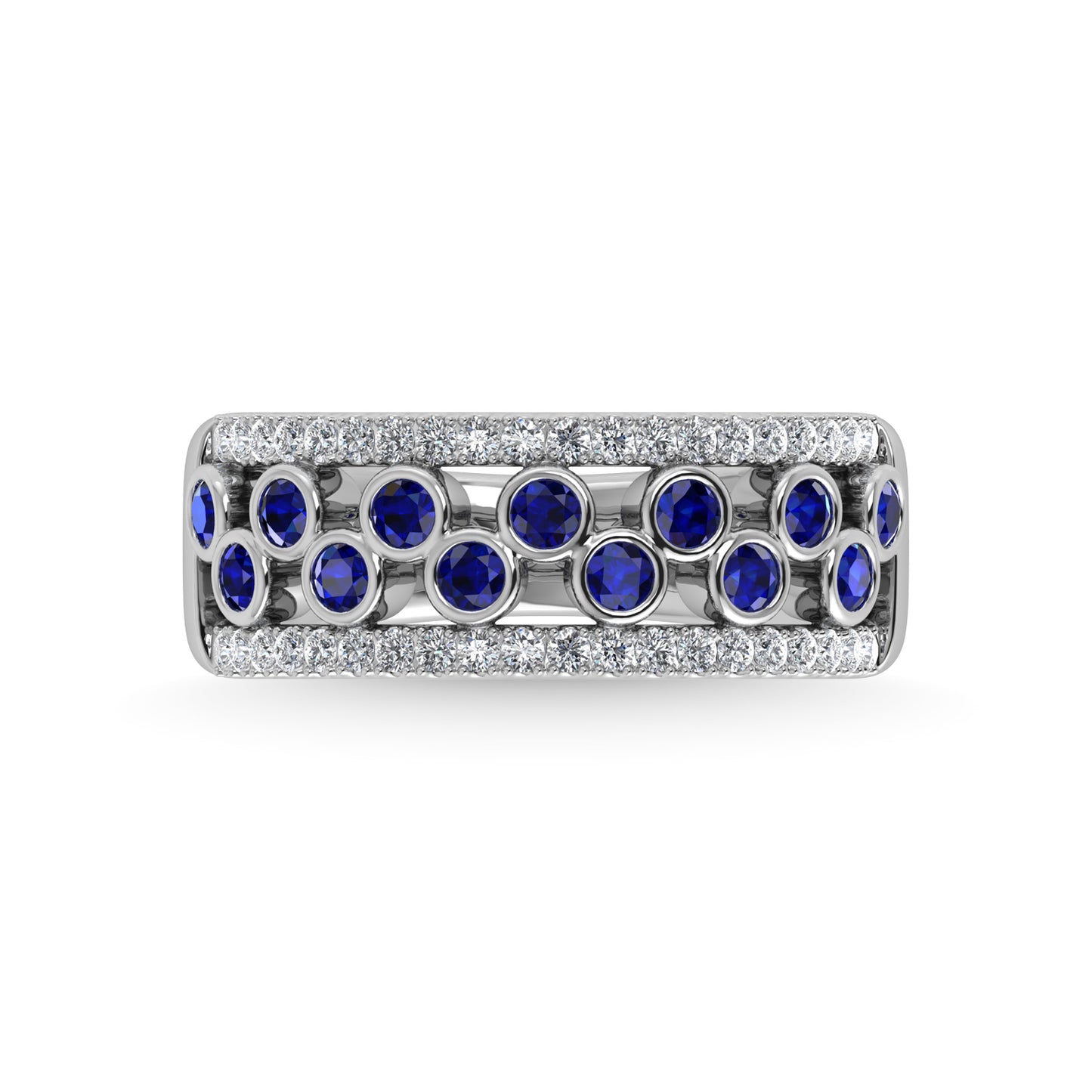 14K White Gold Diamond and Blue Sapphire 3/4 Ct.Tw. Fashion Ring