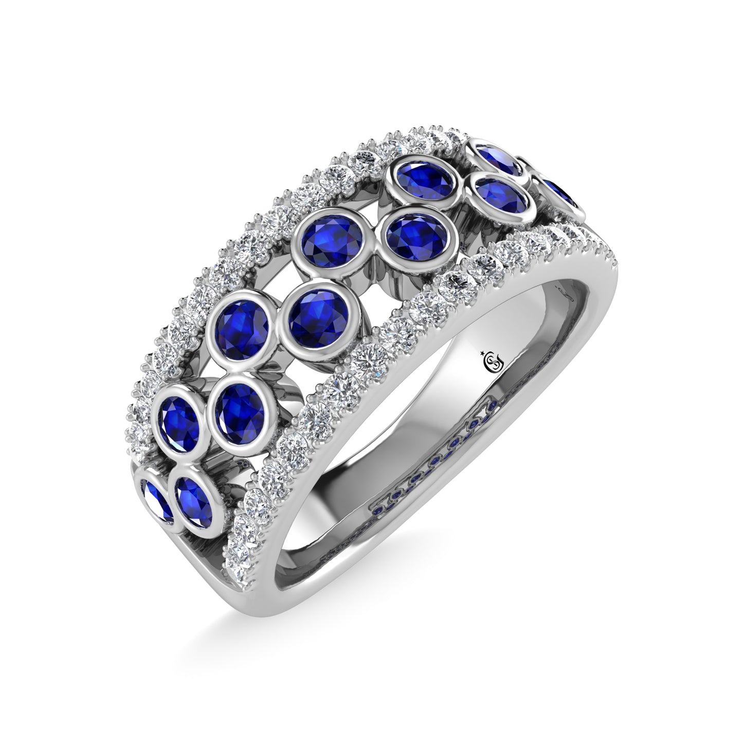 14K White Gold Diamond and Blue Sapphire 3/4 Ct.Tw. Fashion Ring