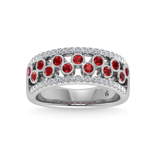 14K White Gold Diamond and Ruby 3/4 Ct.Tw. Fashion Ring