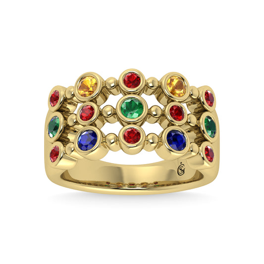 14K Yellow Gold Diamond 1 Ct.Tw. & Multi Gemstone Cocktail Ring