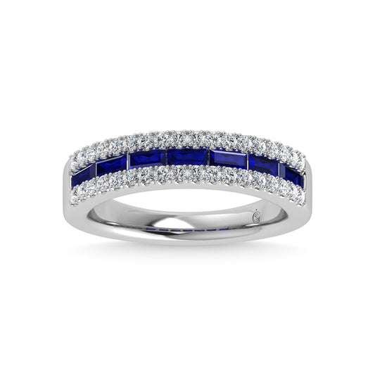 14K White Gold Diamond and Blue Sapphire 3/8 Ct.Tw. Fashion Ring