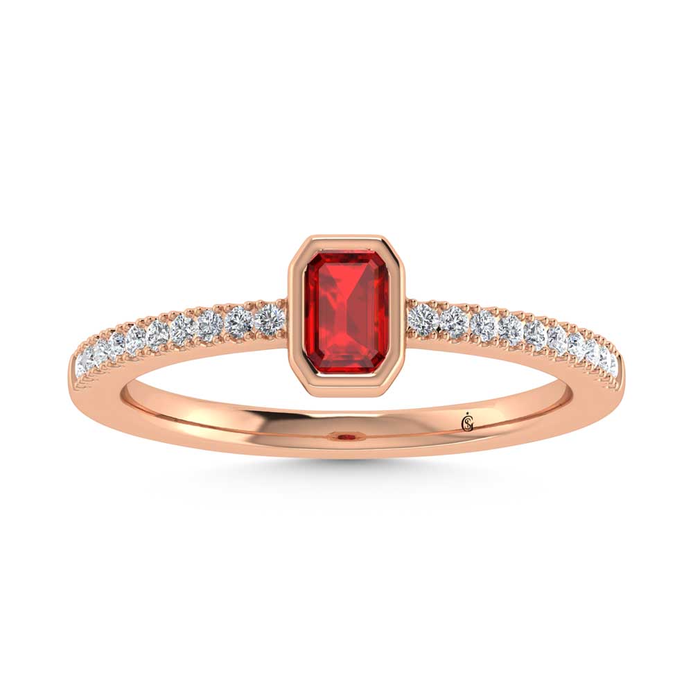 14K Rose Gold Diamond 3/8 Ct.Tw. And Ruby Fashion Ring