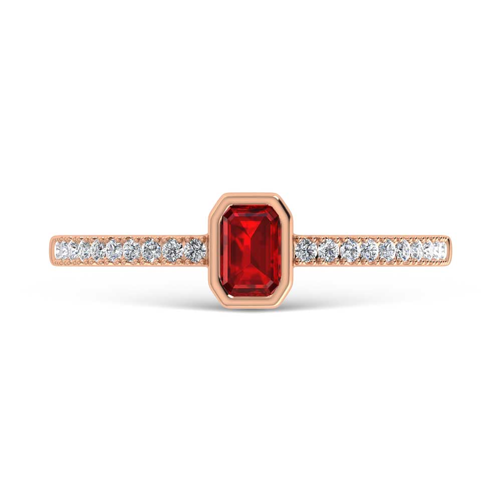 14K Rose Gold Diamond 3/8 Ct.Tw. And Ruby Fashion Ring