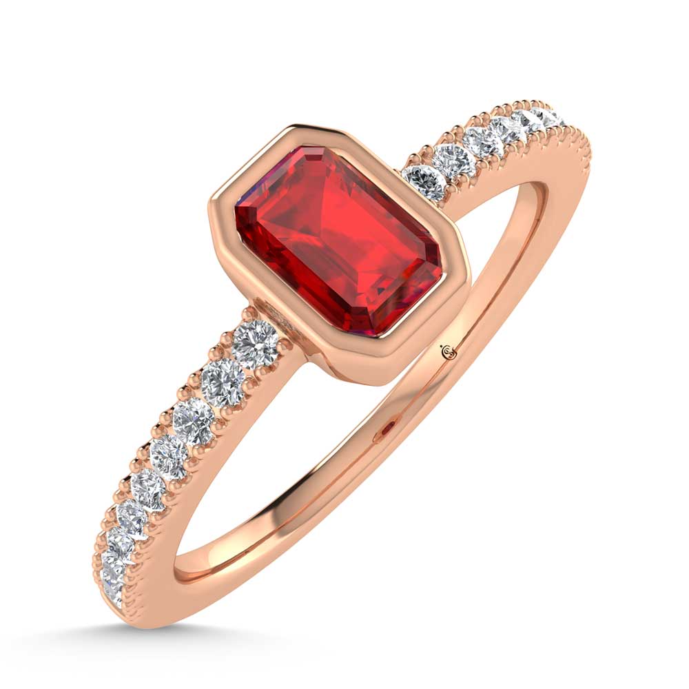 14K Rose Gold Diamond 3/8 Ct.Tw. And Ruby Fashion Ring