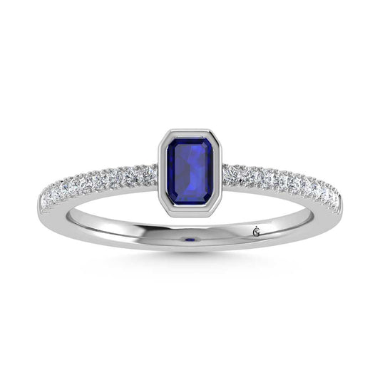 14K White Gold Diamond 3/8 Ct.Tw. And Blue Sapphire Fashion Ring