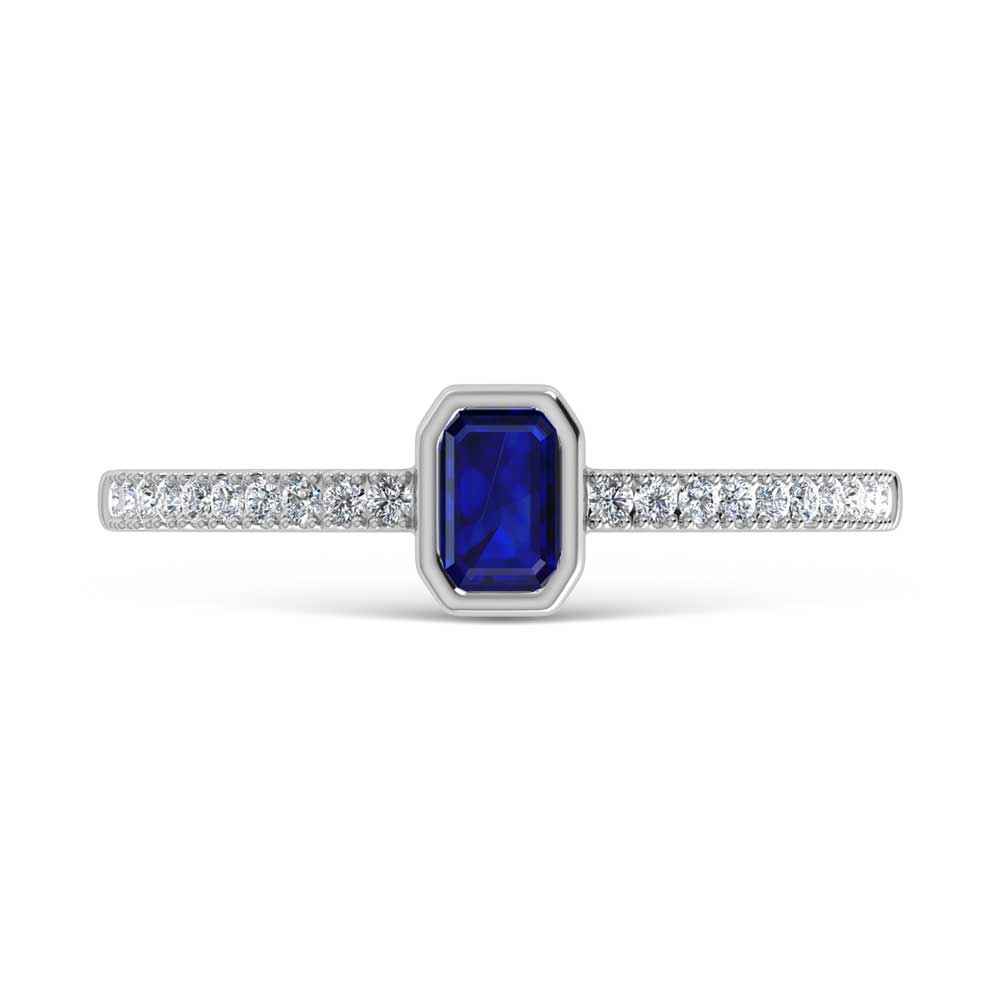 14K White Gold Diamond 3/8 Ct.Tw. And Blue Sapphire Fashion Ring