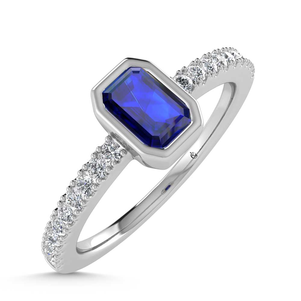 14K White Gold Diamond 3/8 Ct.Tw. And Blue Sapphire Fashion Ring