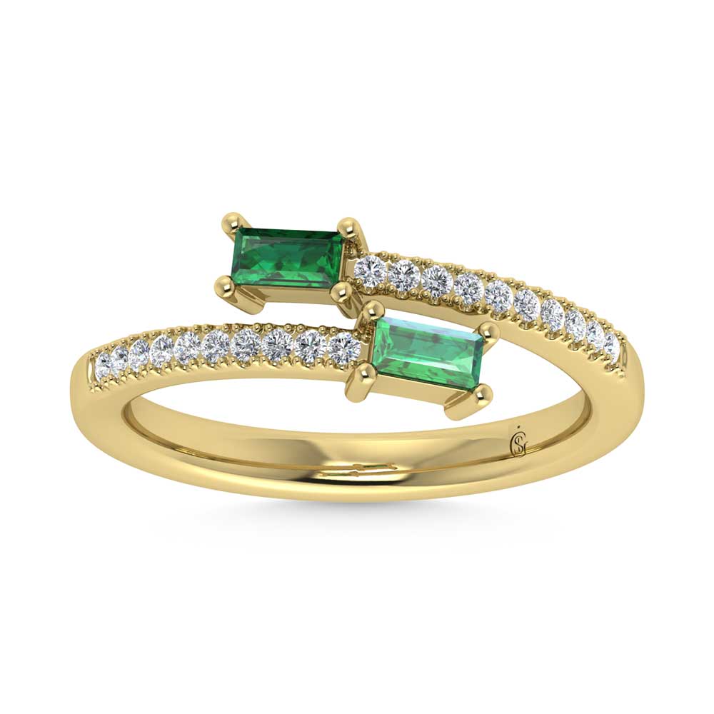 14K Yellow Gold Diamond 3/8 Ct.Tw. And Emerald Fashion Ring