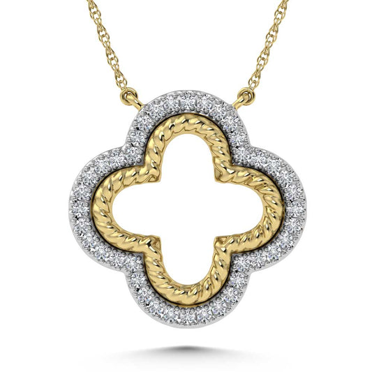 14K Two Tone Diamond 1/6 Ct.Tw. Clover Necklace