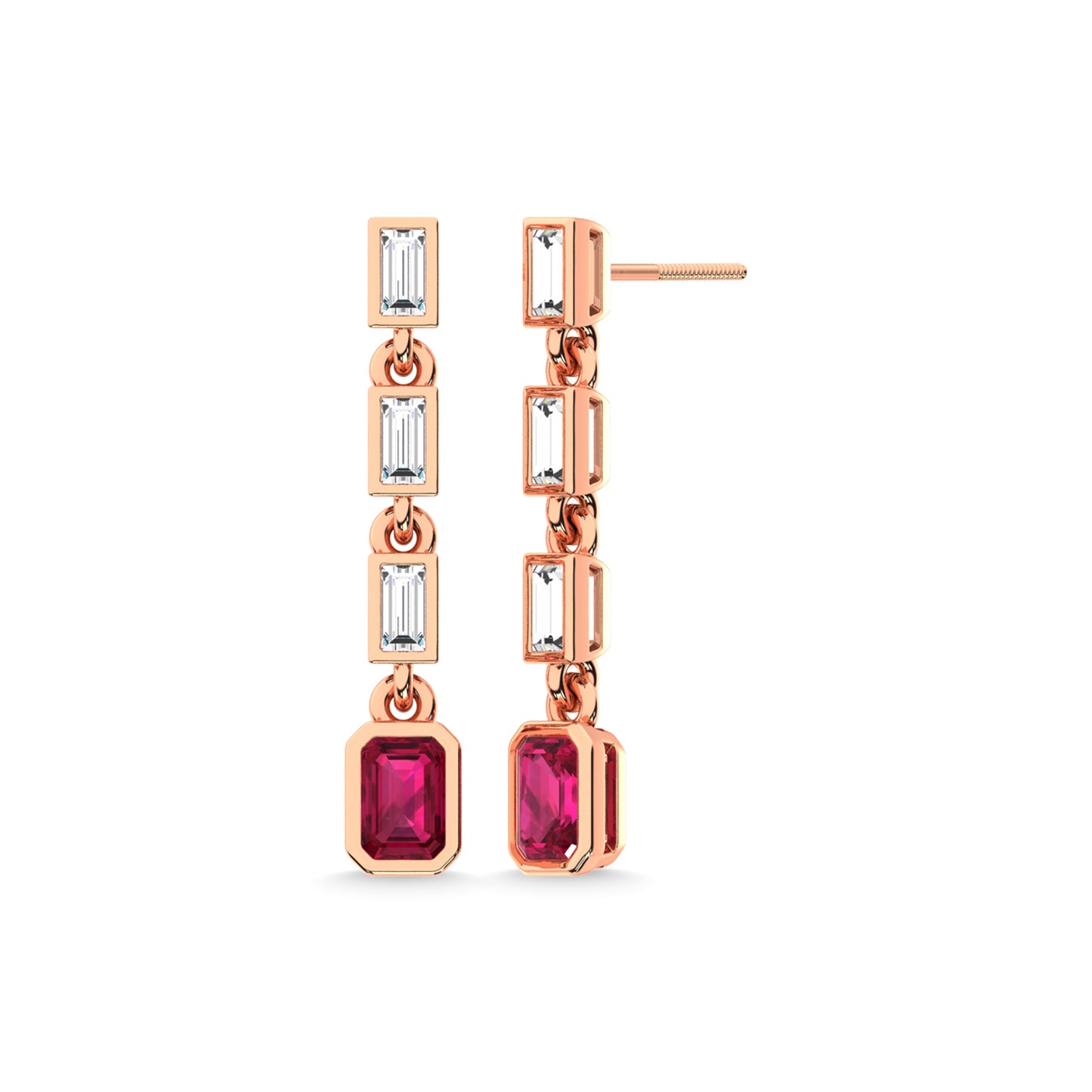 14K Rose Gold Ruby and Diamond 1 Ct.Tw. Fashion Earrings