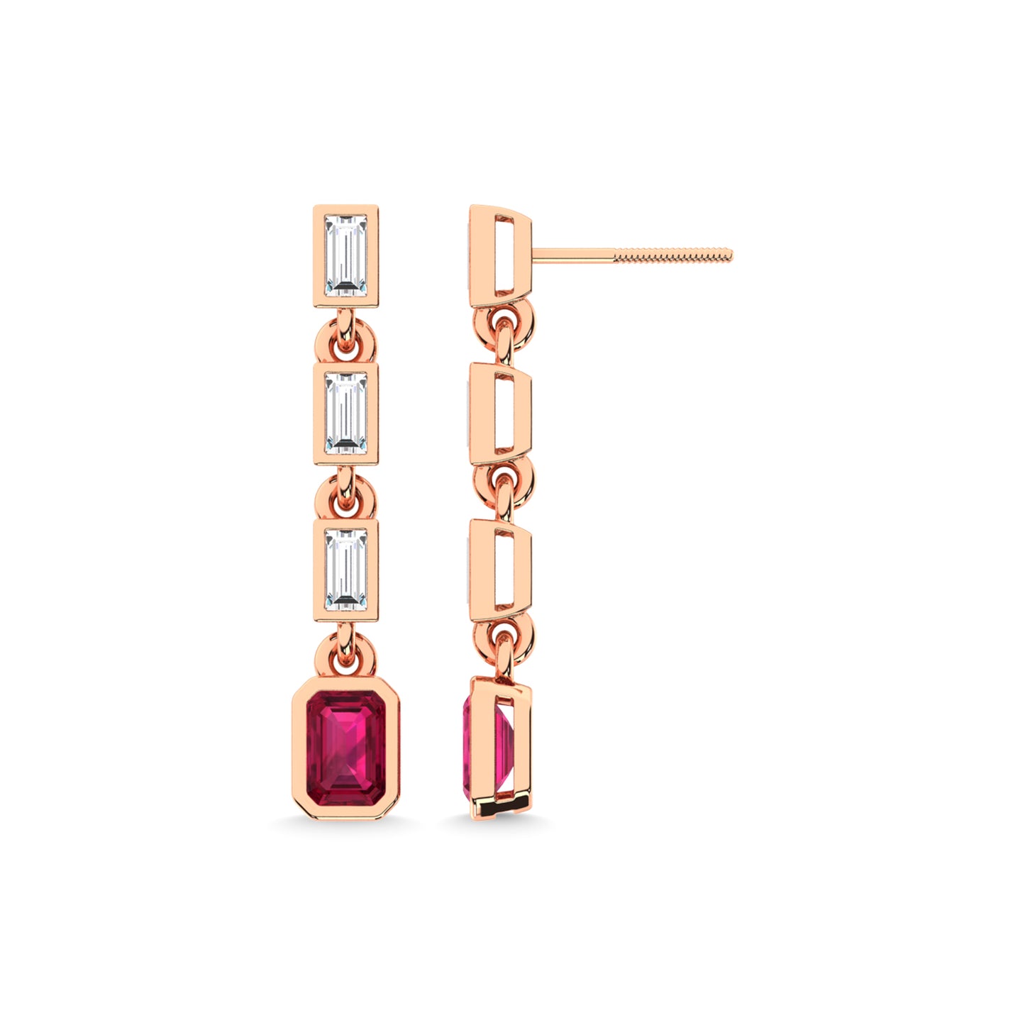 14K Rose Gold Ruby and Diamond 1 Ct.Tw. Fashion Earrings