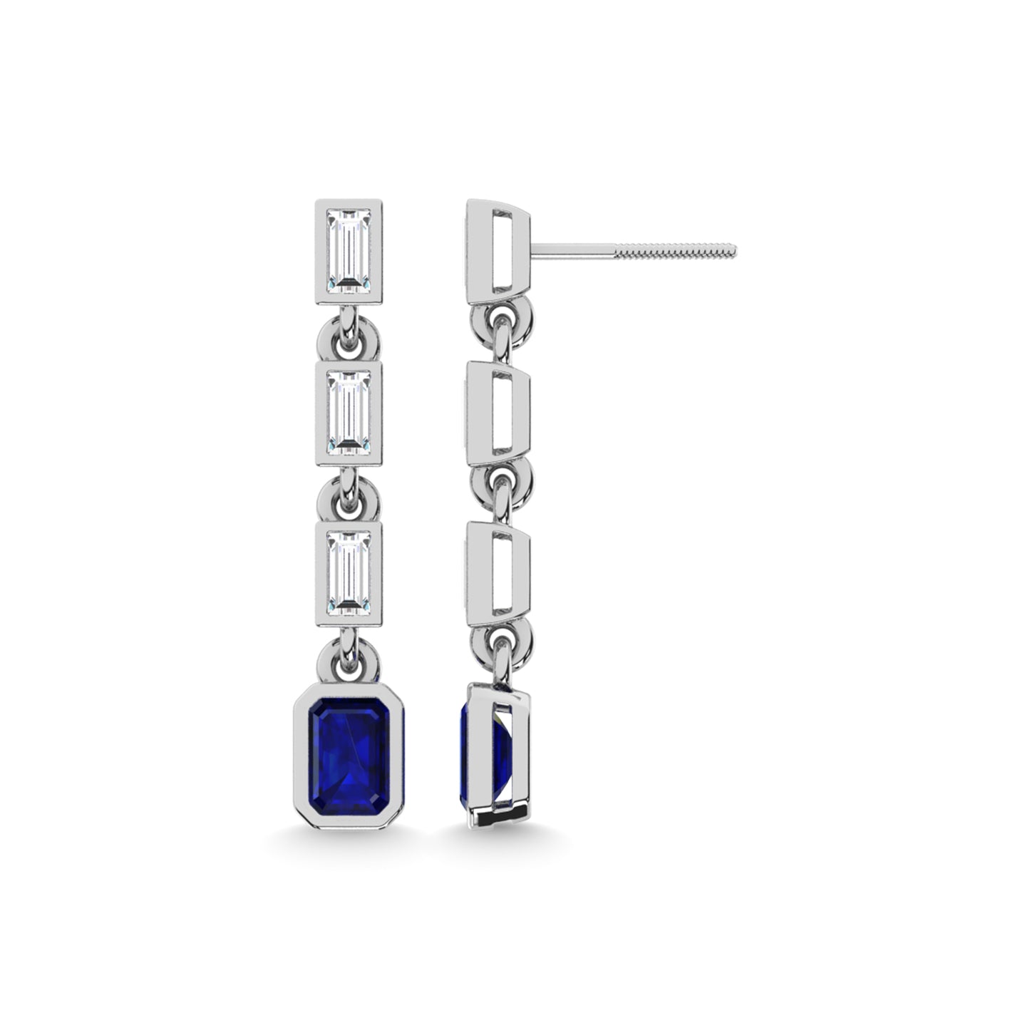 14K White Gold Blue Sapphire and Diamond 1 Ct.Tw. Fashion Earrings