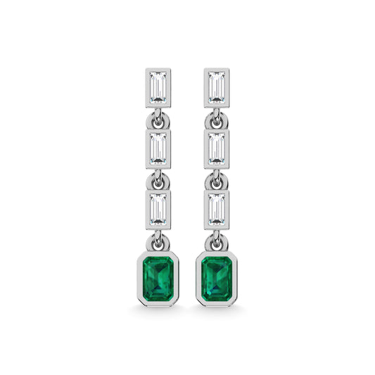 14K White Gold Emerald and Diamond 3/4 Ct.Tw. Fashion Earrings