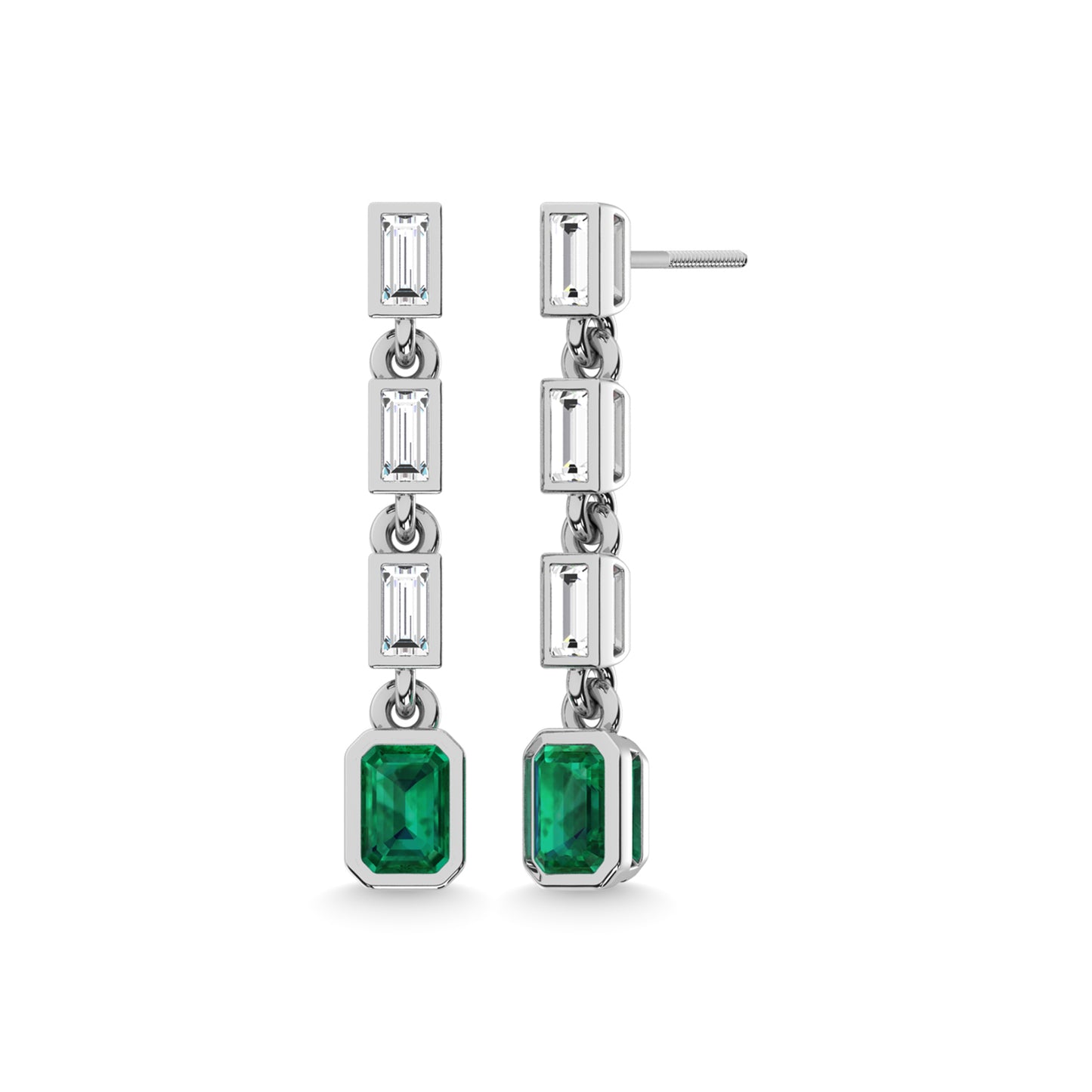 14K White Gold Emerald and Diamond 3/4 Ct.Tw. Fashion Earrings