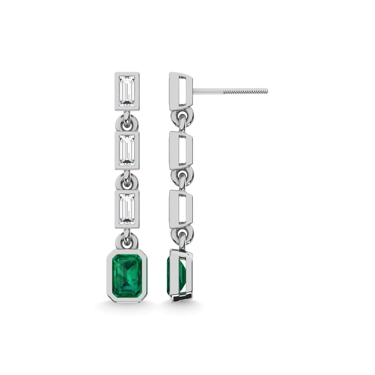 14K White Gold Emerald and Diamond 3/4 Ct.Tw. Fashion Earrings