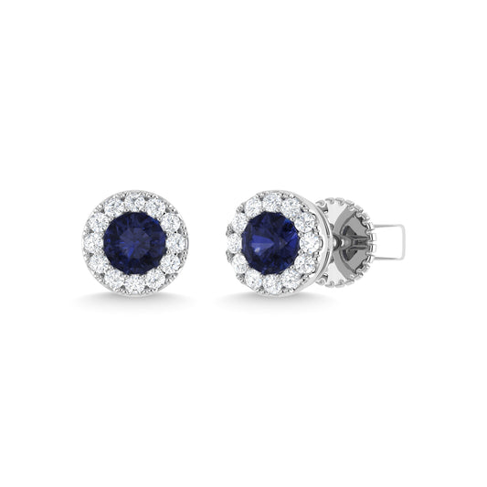 14K White Gold Blue Sapphire and Diamond 1/2 Ct.Tw. Fashion Earrings