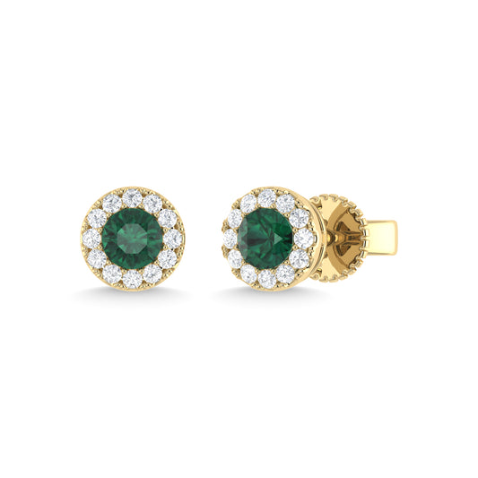 14K Yellow Gold Emerald and Diamond 3/8 Ct.Tw. Fashion Earrings