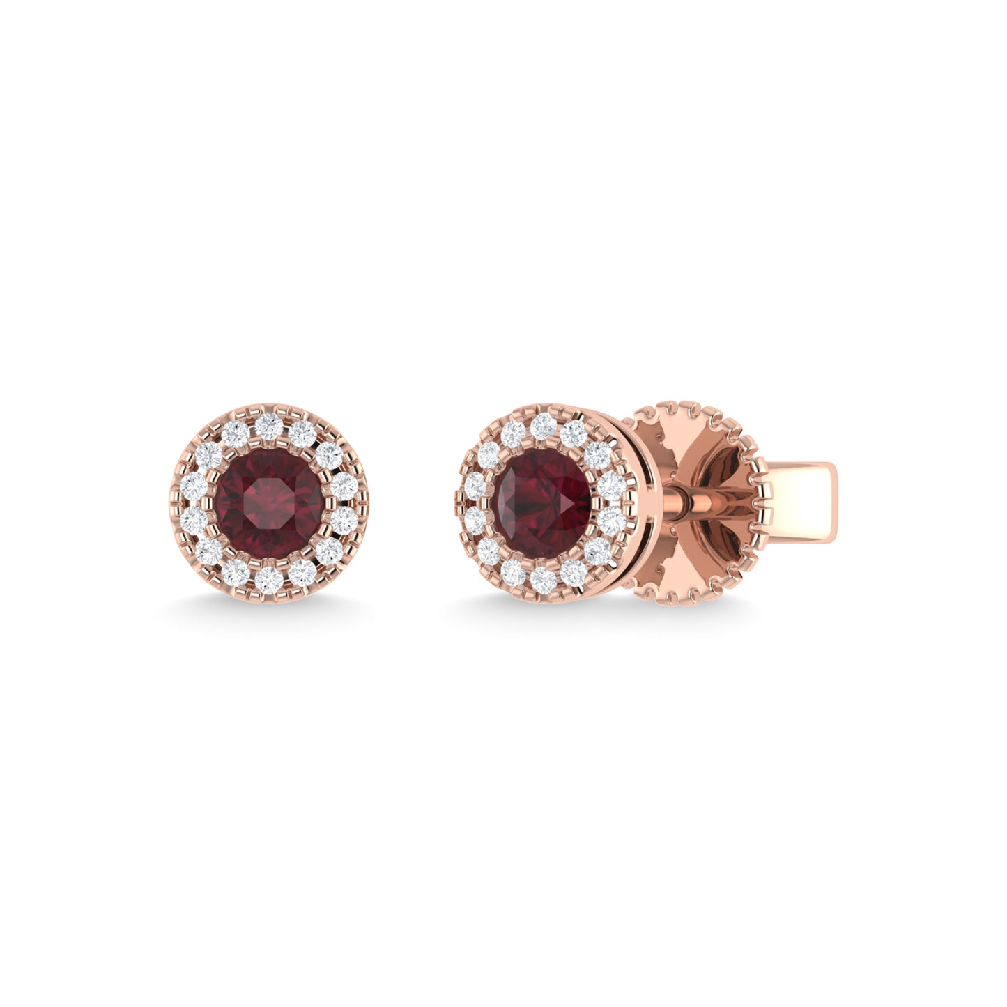 14K Rose Gold Ruby and Diamond 1/5 Ct.Tw. Fashion Earrings