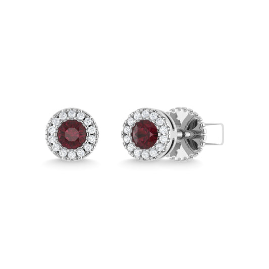 14K White Gold Ruby and Diamond 1/5 Ct.Tw. Fashion Earrings