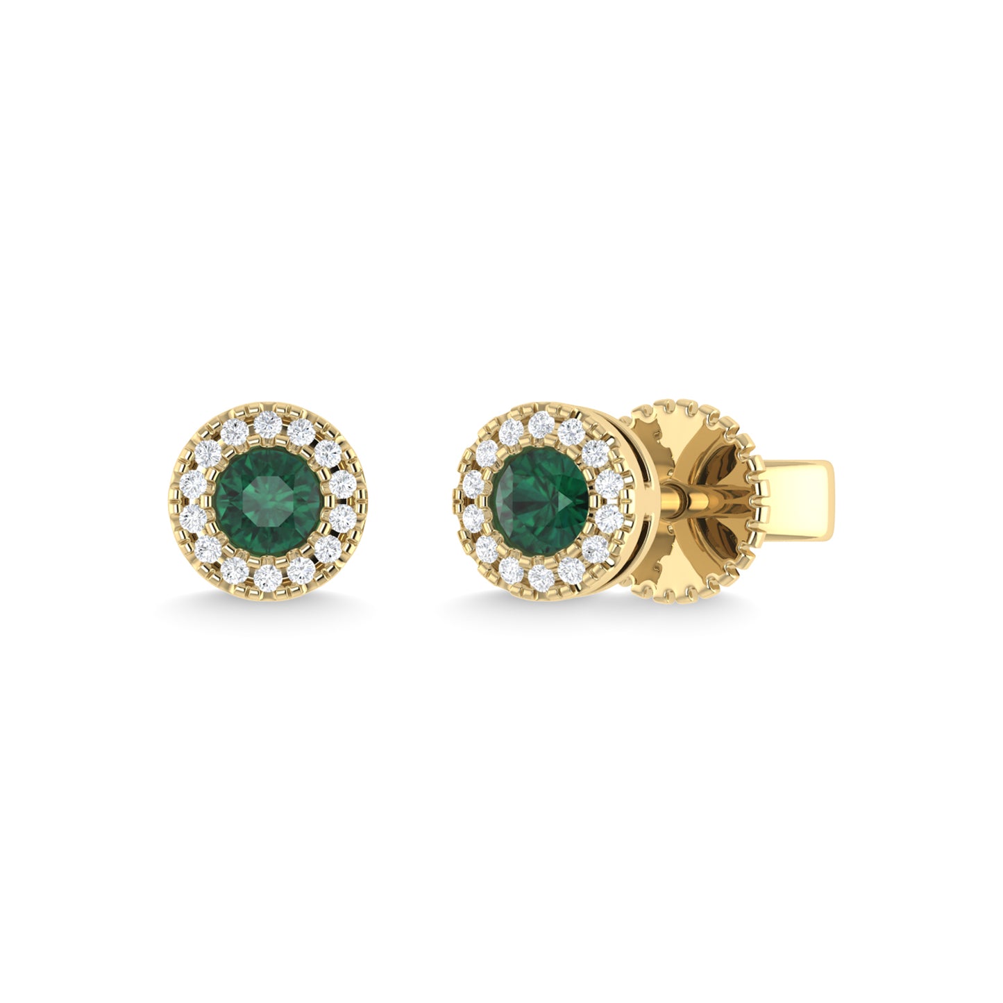 14K Yellow Gold Emerald and Diamond 1/5 Ct.Tw. Fashion Earrings