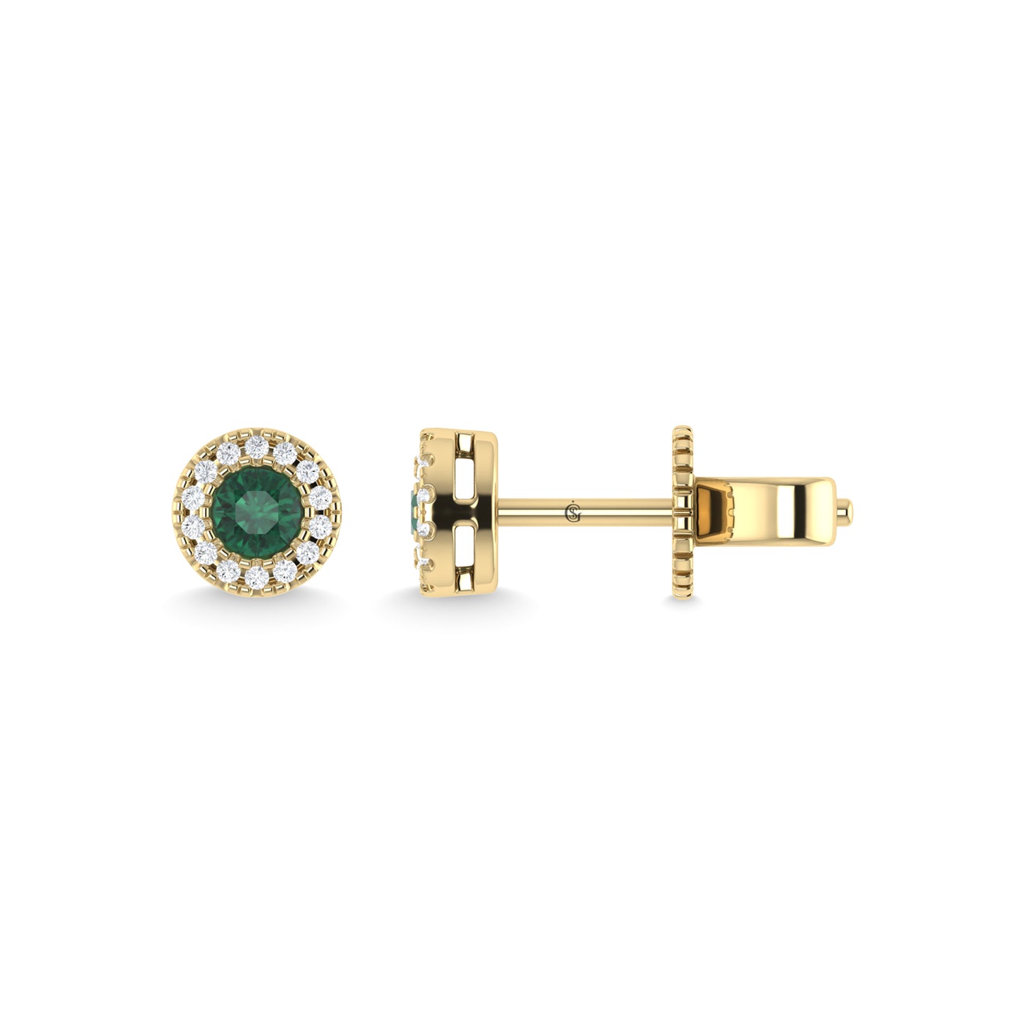 14K Yellow Gold Emerald and Diamond 1/5 Ct.Tw. Fashion Earrings