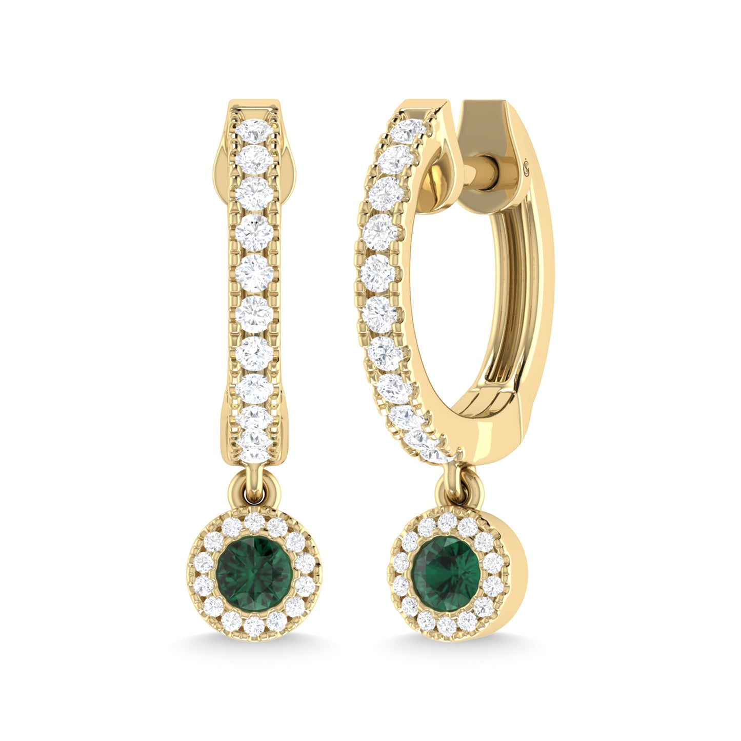 14K Yellow Gold Emerald and Diamond 1/4 Ct.Tw. Fashion Earrings