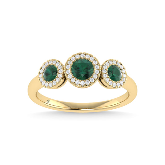 14K Yellow Gold Emerald and Diamond 5/8 Ct.Tw. Fashion Ring