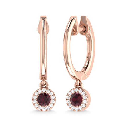 14K Rose Gold Ruby and Diamond 1/5 Ct.Tw. Fashion Earrings