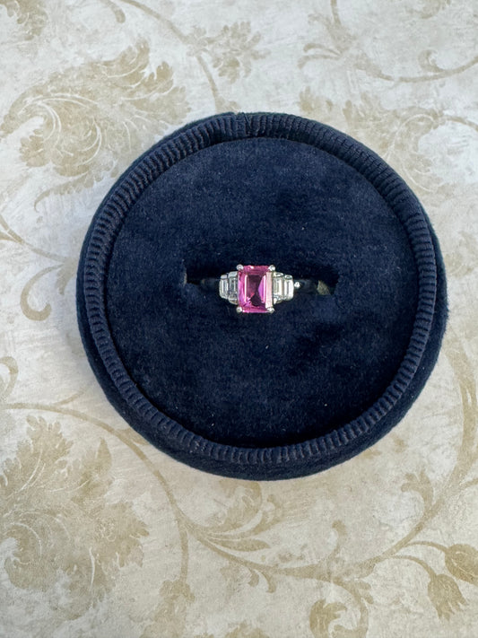 Pink Sapphire and Diamond 3 Stone Ring