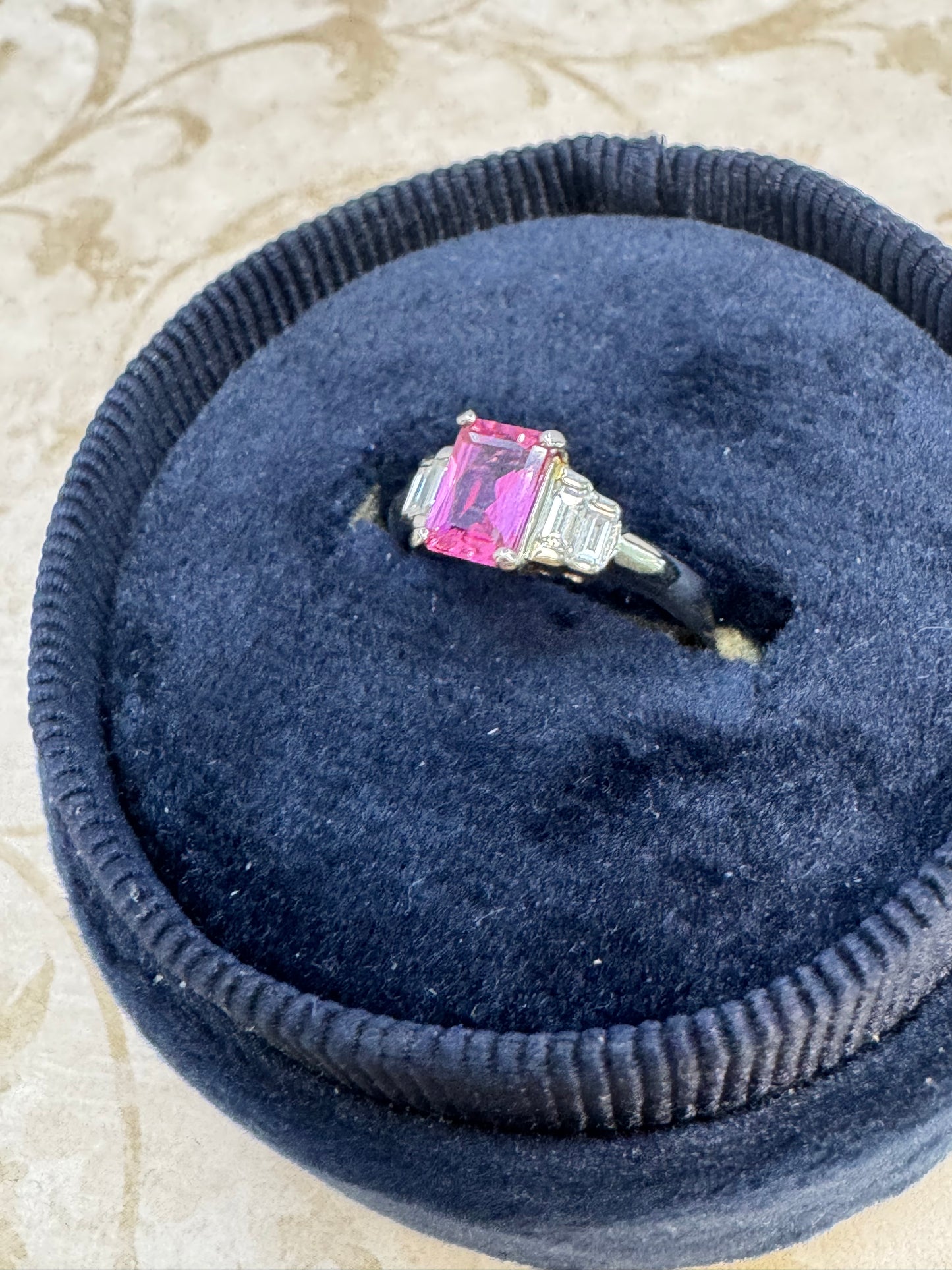 Pink Sapphire and Diamond 3 Stone Ring