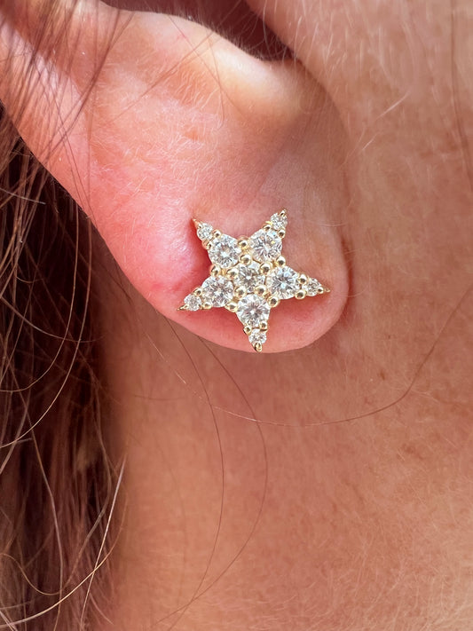 Yellow Gold Diamond Star Stud Earrings