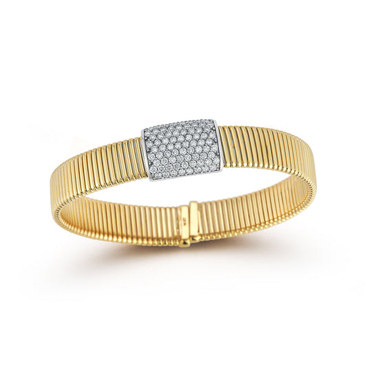 Diamond Gold Bangle with Small Steel Spring Connection