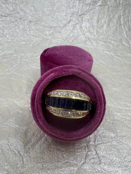 Sapphire and Diamond Flat Ring